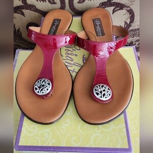 Brighton 9M "PEARL" Cherry Red Italian Patent Leather Flat Sandals with Box